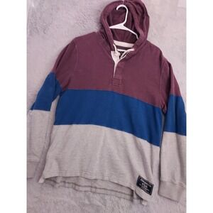 Abercrombie Fitch Rugby Hoodie Mens Medium Heavyweight Striped Faded Drawstring
